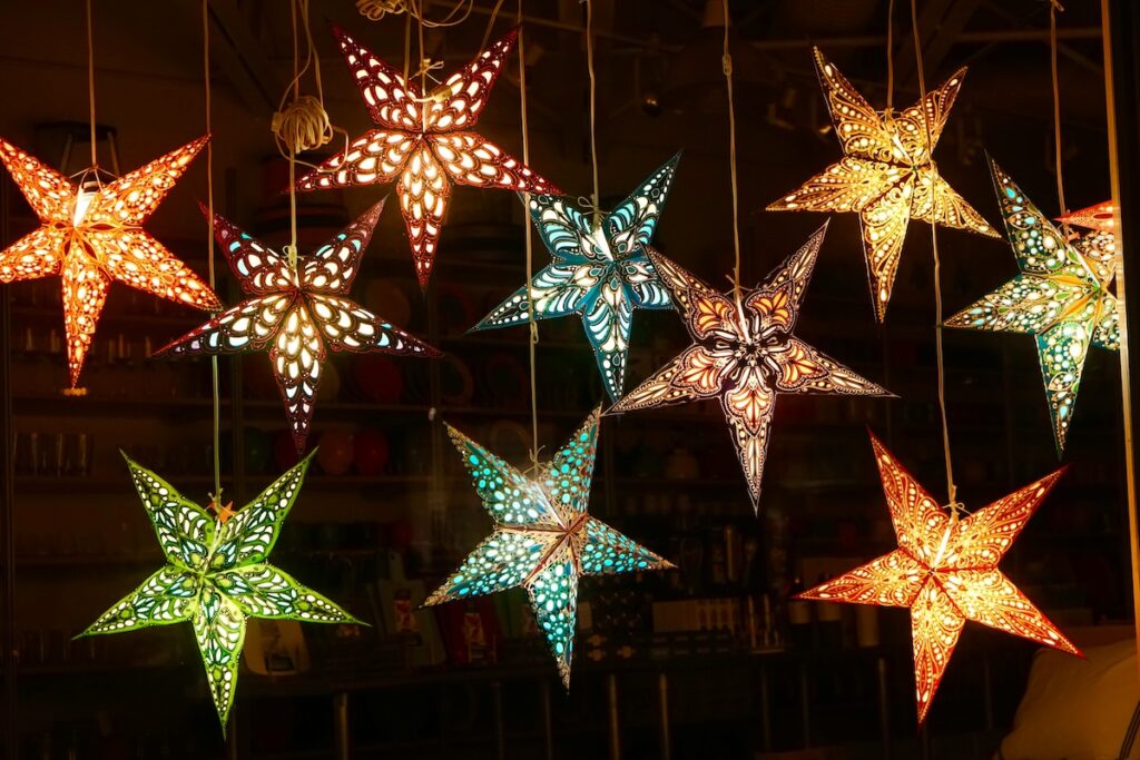 Christmas Star light decorations in Santa Fe, New Mexico